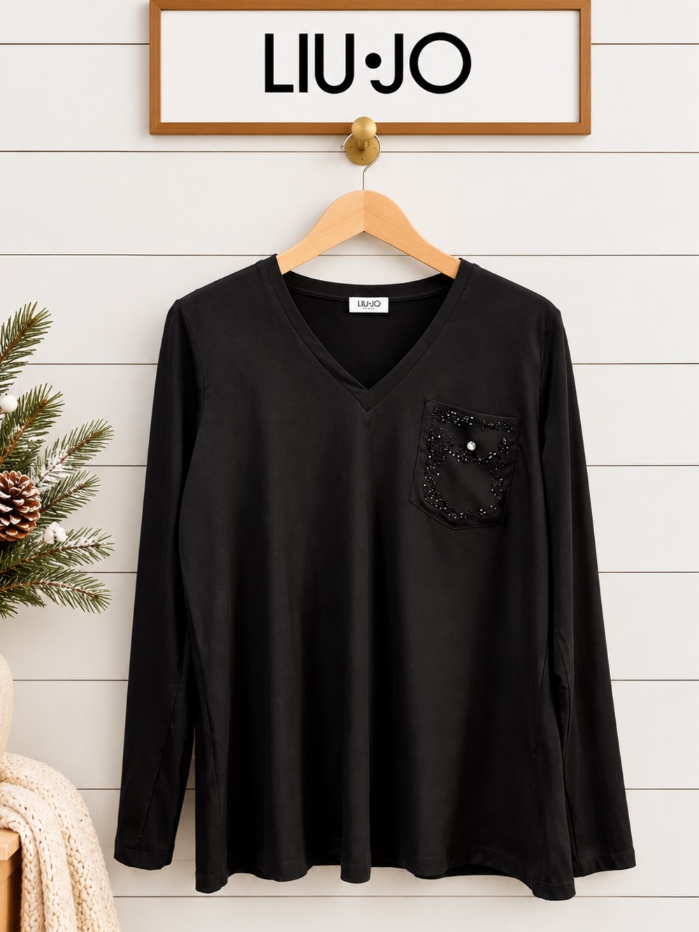 LIU JO Black V-Neck Long Sleeve Top – Size L